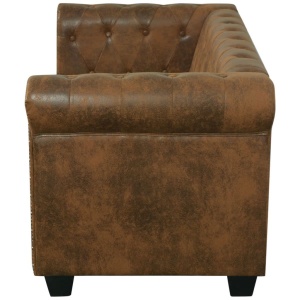 Canapea Chesterfield din piele artificială, 2 locuri, maro - Img 4