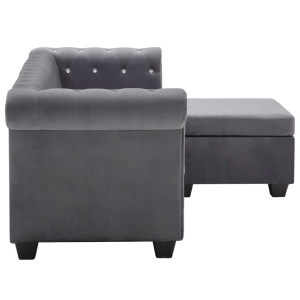 Canapea Chesterfield, formă L, catifea, 199 x 142 x 72 cm, gri - Img 6