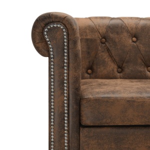 Canapea Chesterfield formă L, piele intoarsă artificială, maro - Img 4