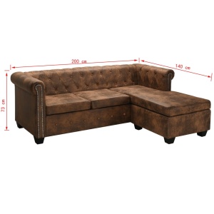 Canapea Chesterfield formă L, piele intoarsă artificială, maro - Img 6