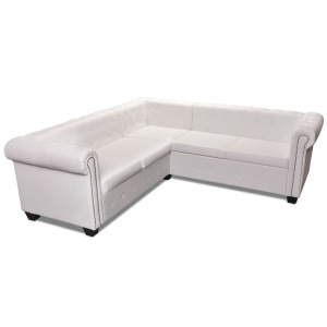 Canapea colțar Chesterfield cu 5 locuri din piele artificială, alb - Img 2