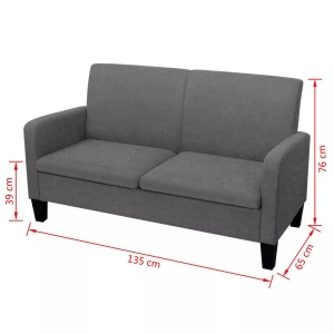 Canapea cu 2 locuri, 135 x 65 x 76 cm, gri inchis - Img 4