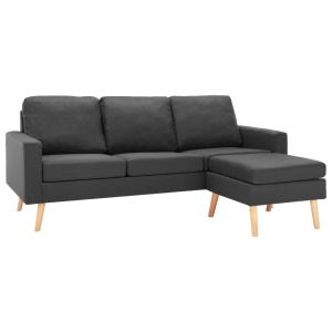 Canapea cu 3 locuri și taburet, gri inchis, material textil - Img 2
