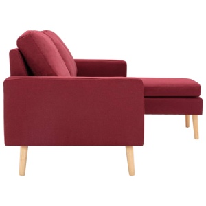 Canapea cu 3 locuri și taburet, roșu vin, material textil - Img 4