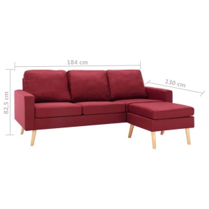 Canapea cu 3 locuri și taburet, roșu vin, material textil - Img 6