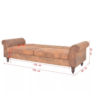 Canapea extensibilă cu brațe, velur artificial, maro - Img 9