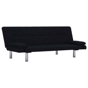Canapea extensibilă cu două perne, negru, poliester - Img 2