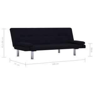 Canapea extensibilă cu două perne, negru, poliester - Img 11
