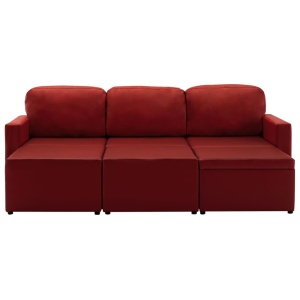 Canapea extensibilă modulară 3 locuri roșu vin piele ecologică - Img 5