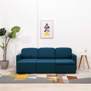 Canapea extensibilă modulară cu 3 locuri, albastru, textil - Img 3