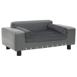 Canapea pentru câini, gri, 81x43x31 cm, pluș & piele ecologică - Img 2