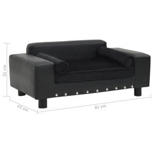 Canapea pentru câini, negru, 81x43x31cm, pluș & piele ecologică - Img 9