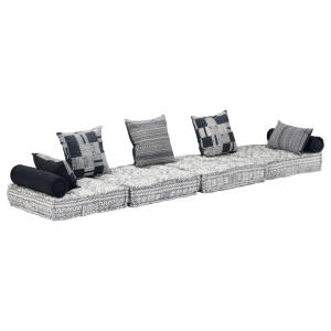 Canapea puf modulară cu 2 locuri, gri deschis, material textil - Img 3