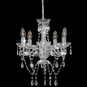 Candelabru cu mărgele de cristal, argintiu, rotund, 5 x E14 - Img 2