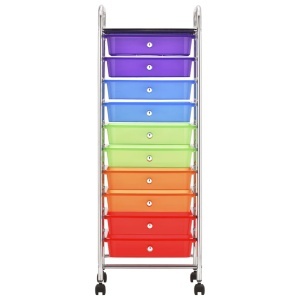 Cărucior de depozitare mobil cu 10 sertare, multicolor, plastic - Img 8