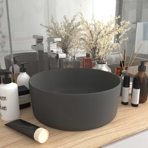 Chiuvetă baie lux, gri inchis mat, 40x15 cm, ceramică, rotund