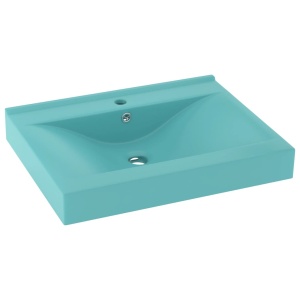 Chiuvetă baie lux, orificiu robinet 60x46 cm verde mat ceramică - Img 2