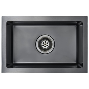 Chiuvetă bucătărie lucrată manual cu sită negru oțel inoxidabil - Img 2