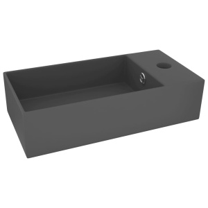 Chiuvetă de baie cu preaplin, gri inchis, ceramică - Img 2