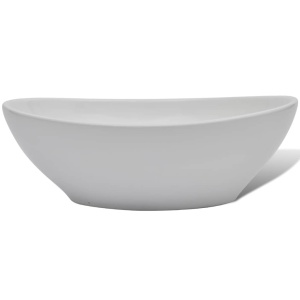 Chiuvetă de baie cu robinet mixer, ceramică, oval, alb - Img 4