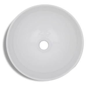 Chiuvetă de baie cu robinet mixer, ceramică, rotund, alb - Img 3