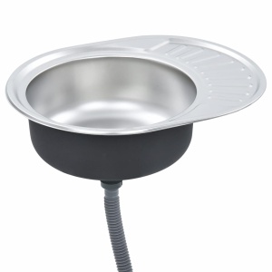 Chiuvetă de bucătărie cu sită și sifon, oțel inoxidabil, oval - Img 2