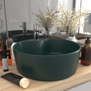 Chiuvetă de lux cu preaplin verde inchis mat 36x13 cm ceramică