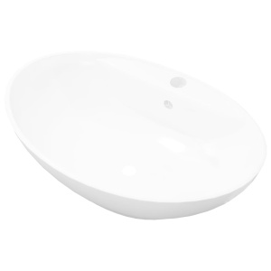 Chiuvetă din ceramică ovală cu preaplin și gaură robinet - Img 2
