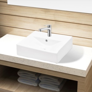 Chiuvetă dreptunghiulară de baie din ceramică, alb