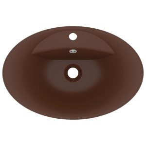 Chiuvetă lux, preaplin maro inchis mat 58,5x39 cm ceramică oval - Img 4