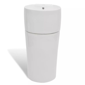 Chiuvetă rotundă din ceramică cu stativ și preaplin, alb - Img 2