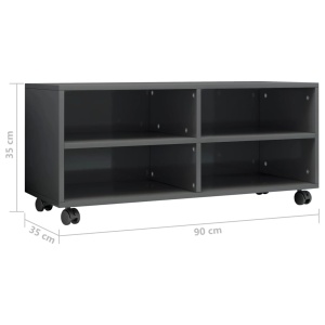 Comodă TV cu rotile, gri extralucios, 90x35x35, PAL - Img 5