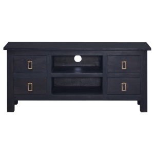 Comodă TV, negru cafeniu deschis,100x30x45cm, lemn masiv mahon - Img 3