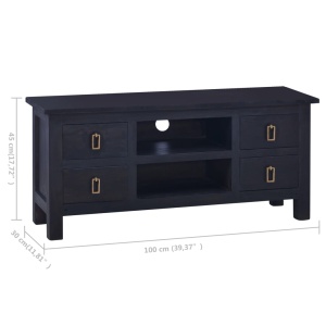 Comodă TV, negru cafeniu deschis,100x30x45cm, lemn masiv mahon - Img 7