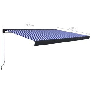 Copertină manuală tip casetă, albastru și alb, 350 x 250 cm - Img 6