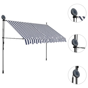 Copertină retractabilă manual cu LED, albastru & alb, 250 cm - Img 3