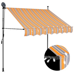 Copertină retractabilă manual cu LED, galben &amp; albastru, 150 cm