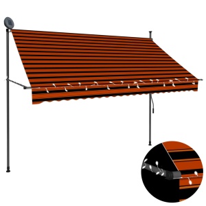 Copertină retractabilă manual cu LED, portocaliu & maro, 250 cm