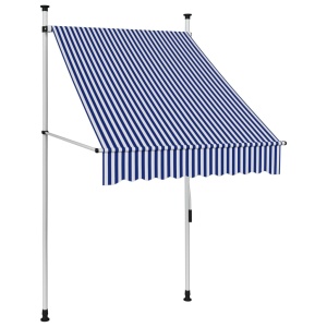 Copertină retractabilă manual, dungi albastru și alb, 100 cm