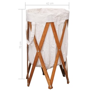 Coș de rufe pliabil, crem, lemn și material textil - Img 6