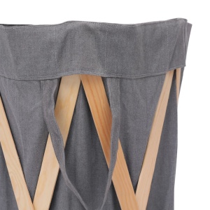 Coș de rufe pliabil, gri, lemn și material textil - Img 7