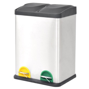 Coș gunoi cu pedale pentru reciclare, oțel inoxidabil, 2 x 18 L