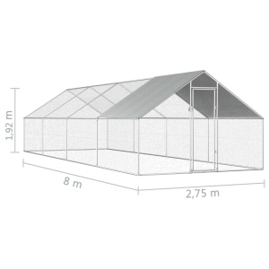 Coteț de exterior pentru păsări, 2,75x8x1,92 m, oțel galvanizat - Img 5