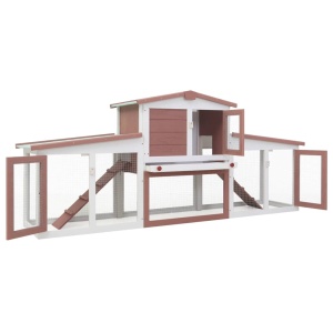 Cușcă exterior pentru iepuri mare maro &amp; alb 204x45x85 cm lemn - Img 2