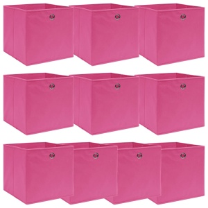 Cutii depozitare, 10 buc., roz, 32x32x32 cm, textil