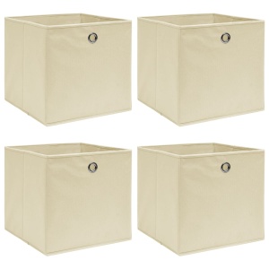 Cutii depozitare, 4 buc., crem, 32x32x32 cm, textil