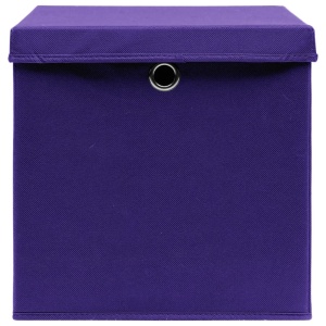 Cutii depozitare cu capace, 10 buc., violet, 32x32x32cm, textil - Img 6