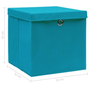 Cutii depozitare cu capace, 4 buc., bleu, 32x32x32 cm, textil - Img 5