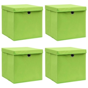Cutii depozitare cu capace, 4 buc., verde, 32x32x32 cm, textil
