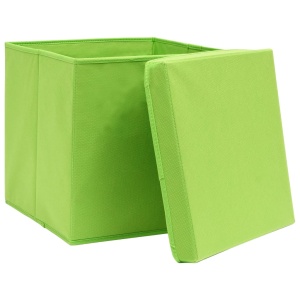 Cutii depozitare cu capace, 4 buc., verde, 32x32x32 cm, textil - Img 4